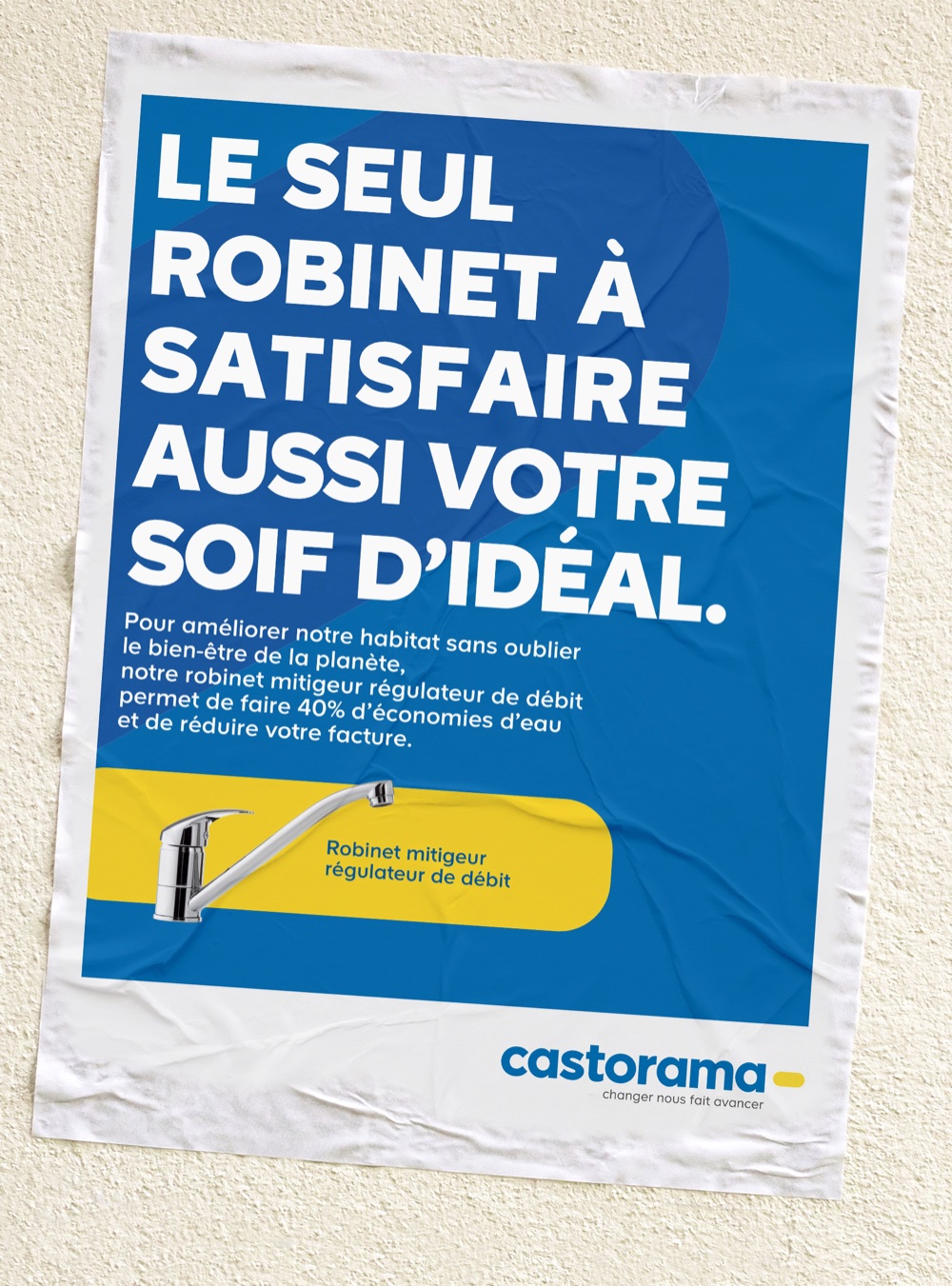 Affiche Castorama sur le robinet régulateur de débit