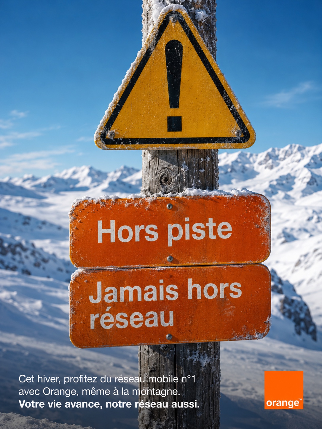 Affiche Orange Hors piste, jamais hors réseau